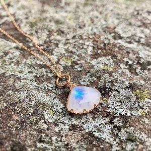 Wire Wrapped Rainbow Moonstone Necklace
